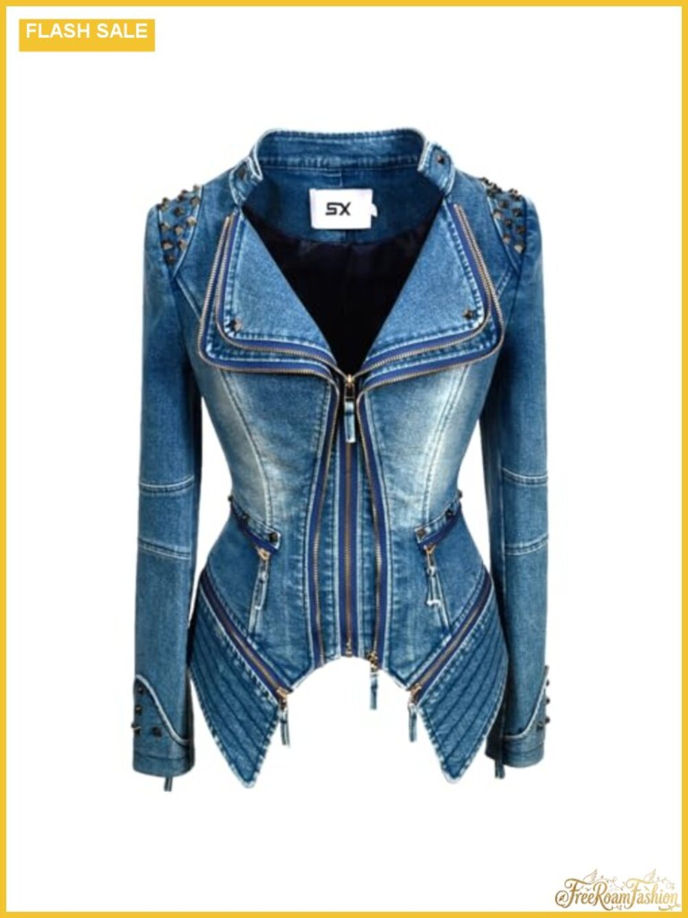 Faux Leather Moto Biker Jacket Zipper Denim Coat Women's Outerwear